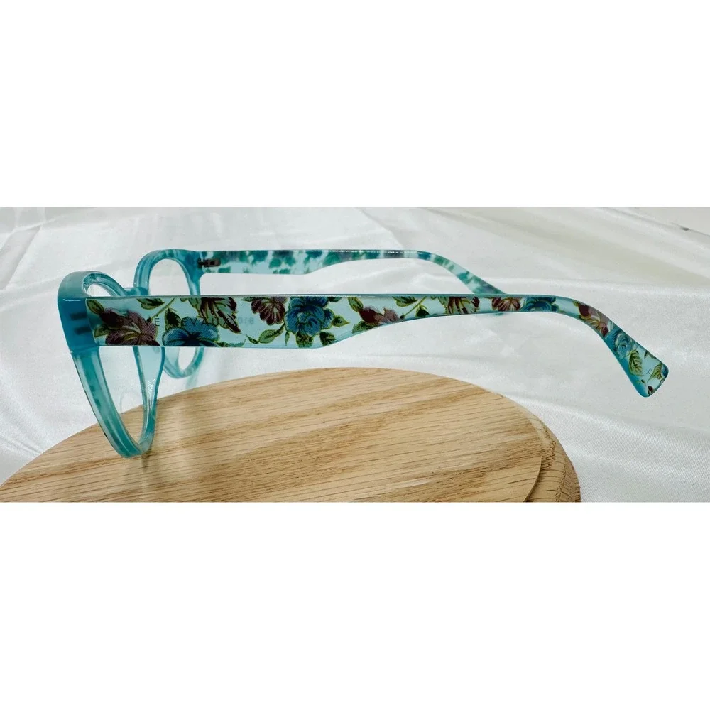 Prive Revaux Intuitive Blue Light Glasses Teal Floral Round Frame C62 52-20-140‎